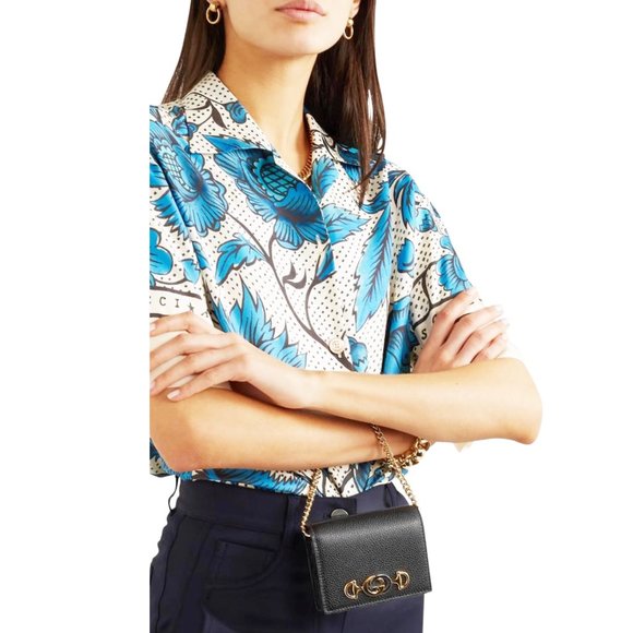 Gucci Zumi Grainy Leather Chain Card Case Wallet - Picture 2 of 8